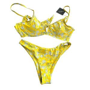 ZAFUL Floral V-Wire‎ High Cut Bikini Yellow NWT Sz 4